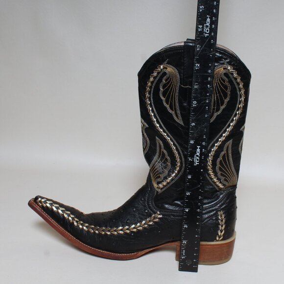 El General 1901 Mens Sz 8.5 Ostrich Embossed Black Leather Cowboy Western Boots - Picture 11 of 11